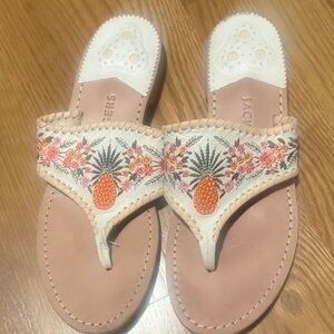 Jack Rogers Floral Embroidered Sandals - White and Tan